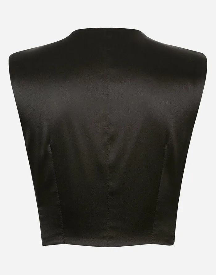 Dolce and Gabbana Blazers Women Cropped Woolen Gilet Black Dolce and Gabbana Blazers Women Cropped Woolen Gilet Black