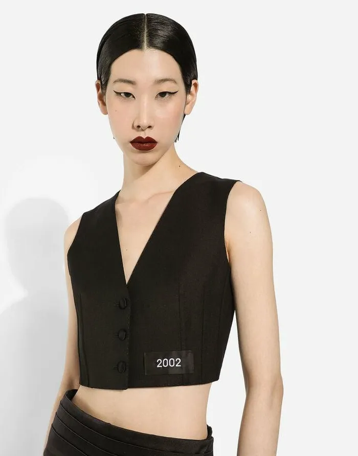 Dolce and Gabbana Blazers Women Cropped Woolen Gilet Black Dolce and Gabbana Blazers Women Cropped Woolen Gilet Black