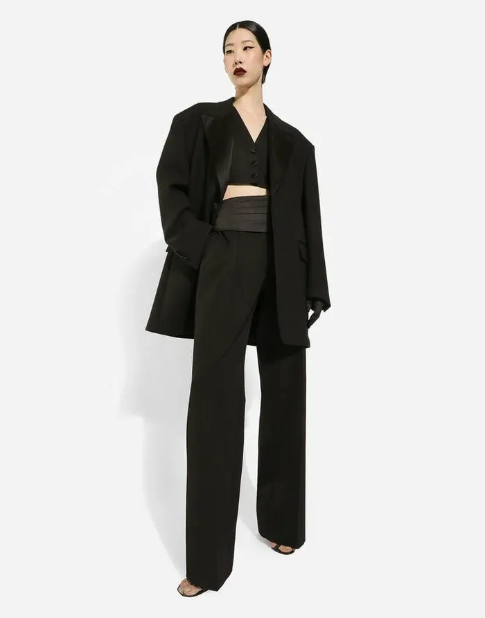 Dolce and Gabbana Blazers Women Cropped Woolen Gilet Black Dolce and Gabbana Blazers Women Cropped Woolen Gilet Black