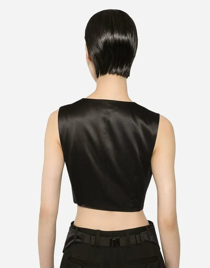 Dolce and Gabbana Blazers Women Cropped Woolen Gilet Black Dolce and Gabbana Blazers Women Cropped Woolen Gilet Black