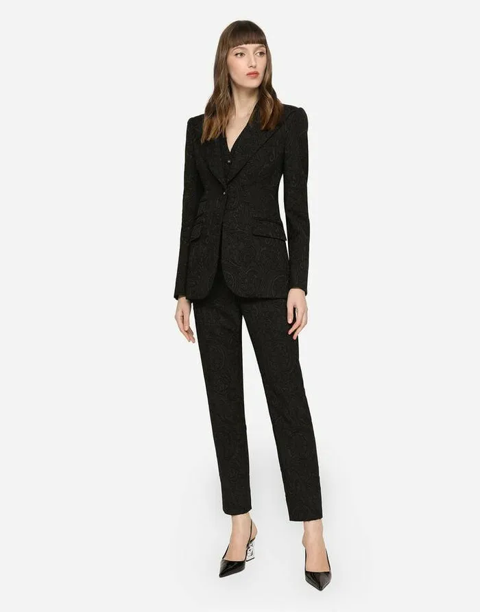 Dolce and Gabbana Blazers Women Ornamental Jacquard Turlington Blazer Black Dolce and Gabbana Blazers Women Ornamental Jacquard Turlington Blazer Black