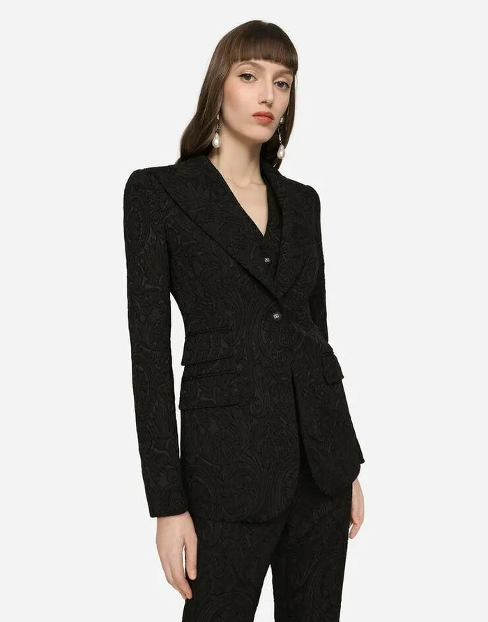 Dolce and Gabbana Blazers Women Ornamental Jacquard Turlington Blazer Black Dolce and Gabbana Blazers Women Ornamental Jacquard Turlington Blazer Black