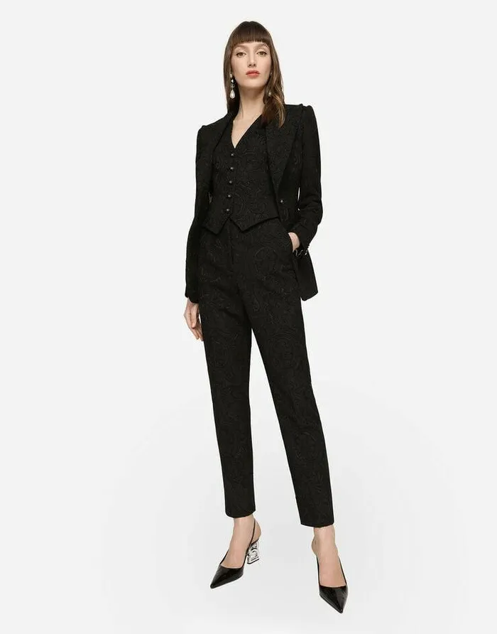 Dolce and Gabbana Blazers Women Ornamental Jacquard Turlington Blazer Black Dolce and Gabbana Blazers Women Ornamental Jacquard Turlington Blazer Black