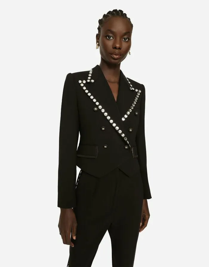 Dolce and Gabbana Blazers Women Wool Spencerfit Jacket With Crystal Piping Black Dolce and Gabbana Blazers Women Wool Spencerfit Jacket With Crystal Piping Black
