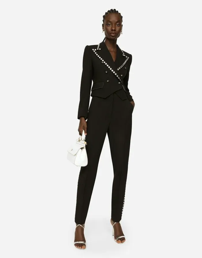 Dolce and Gabbana Blazers Women Wool Spencerfit Jacket With Crystal Piping Black Dolce and Gabbana Blazers Women Wool Spencerfit Jacket With Crystal Piping Black