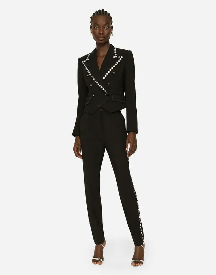 Dolce and Gabbana Blazers Women Wool Spencerfit Jacket With Crystal Piping Black Dolce and Gabbana Blazers Women Wool Spencerfit Jacket With Crystal Piping Black