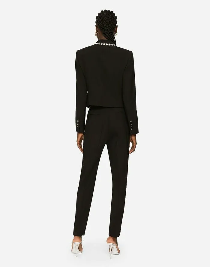 Dolce and Gabbana Blazers Women Wool Spencerfit Jacket With Crystal Piping Black Dolce and Gabbana Blazers Women Wool Spencerfit Jacket With Crystal Piping Black