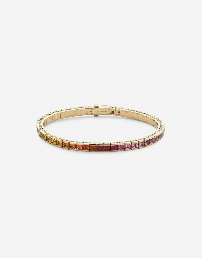 Dolce and Gabbana Bracelets Women Tennis Bracelet In Yellow Gold 18kt With Multicolor Sapphires Gold