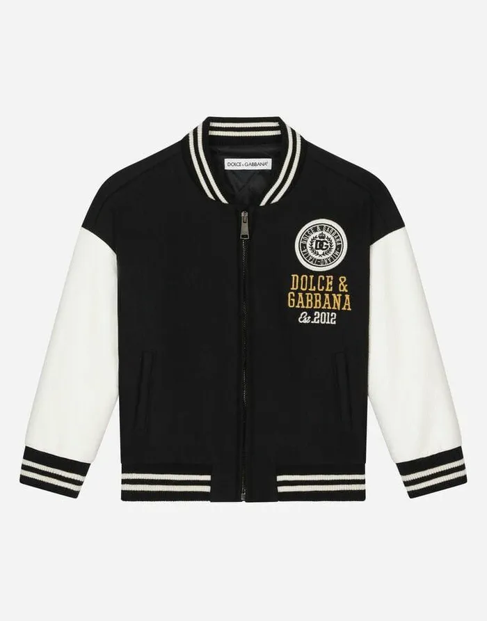 Dolce and Gabbana Coats And Jackets Children Leather And Baize Bomber Jacket With DG Logo Patch Multicolor Dolce and Gabbana Coats And Jackets Children Leather And Baize Bomber Jacket With DG Logo Patch Multicolor