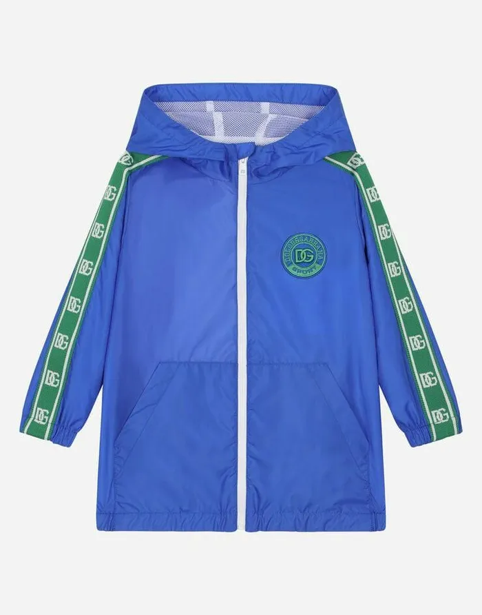 Dolce and Gabbana Coats And Jackets Children Nylon Jacket With DG Logo Band Blue Dolce and Gabbana Coats And Jackets Children Nylon Jacket With DG Logo Band Blue