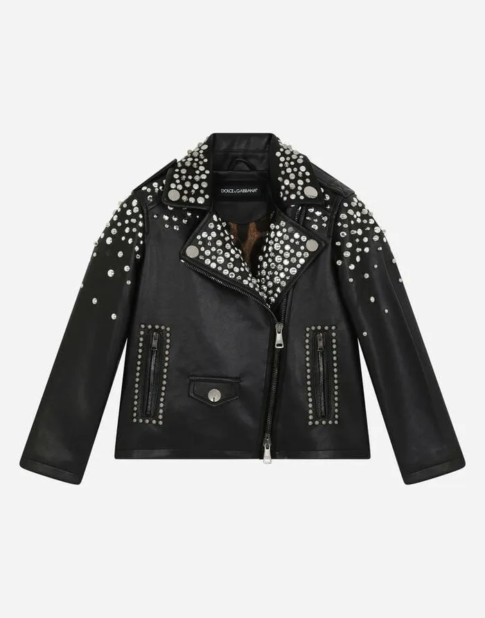 Dolce and Gabbana Coats And Jackets Children Studded Leather Biker Jacket Black Dolce and Gabbana Coats And Jackets Children Studded Leather Biker Jacket Black