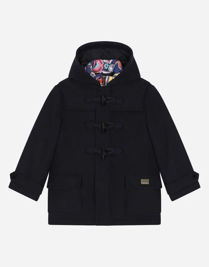 Dolce and Gabbana Coats And Jackets Children Wool Duffel Coat With Detachable Stickersprint Gilet Blue Dolce and Gabbana Coats And Jackets Children Wool Duffel Coat With Detachable Stickersprint Gilet Blue