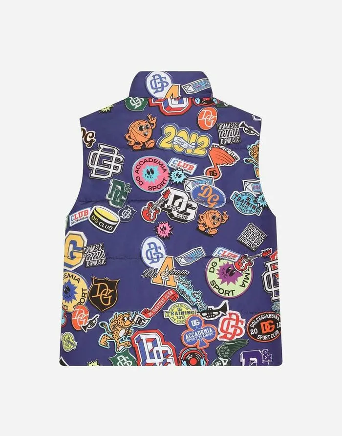 Dolce and Gabbana Coats And Jackets Children Wool Duffel Coat With Detachable Stickersprint Gilet Blue Dolce and Gabbana Coats And Jackets Children Wool Duffel Coat With Detachable Stickersprint Gilet Blue
