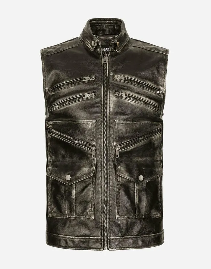 Dolce and Gabbana Coats And Jackets Men Bullskin Multizip Vest Black