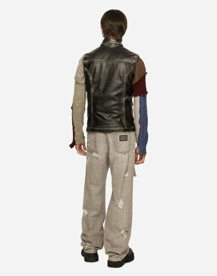 Dolce and Gabbana Coats And Jackets Men Bullskin Multizip Vest Black Dolce and Gabbana Coats And Jackets Men Bullskin Multizip Vest Black