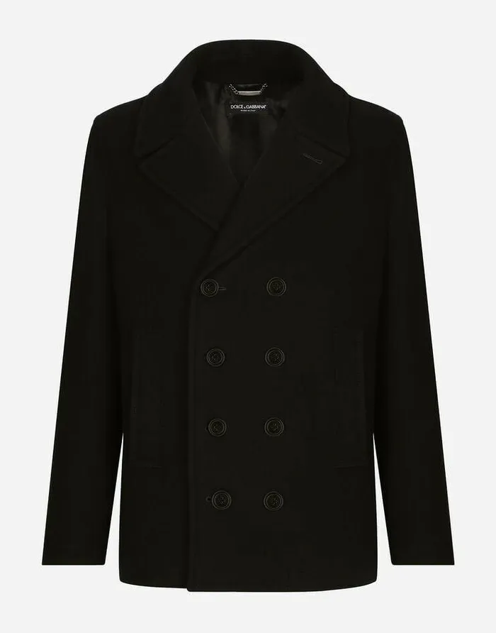 Dolce and Gabbana Coats And Jackets Men Doublebreasted Wool Pea Coat With Branded Tag Black Dolce and Gabbana Coats And Jackets Men Doublebreasted Wool Pea Coat With Branded Tag Black