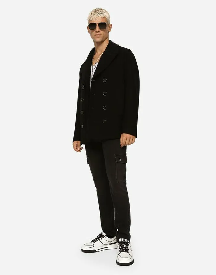 Dolce and Gabbana Coats And Jackets Men Doublebreasted Wool Pea Coat With Branded Tag Black Dolce and Gabbana Coats And Jackets Men Doublebreasted Wool Pea Coat With Branded Tag Black