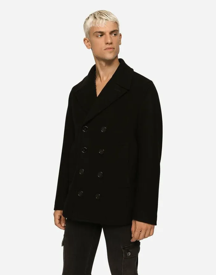 Dolce and Gabbana Coats And Jackets Men Doublebreasted Wool Pea Coat With Branded Tag Black Dolce and Gabbana Coats And Jackets Men Doublebreasted Wool Pea Coat With Branded Tag Black
