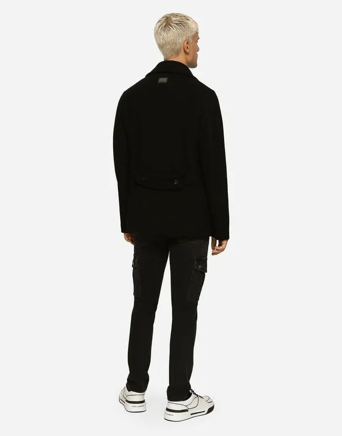 Dolce and Gabbana Coats And Jackets Men Doublebreasted Wool Pea Coat With Branded Tag Black Dolce and Gabbana Coats And Jackets Men Doublebreasted Wool Pea Coat With Branded Tag Black