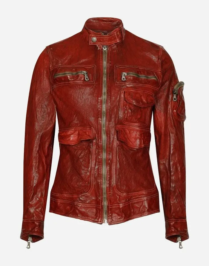 Dolce and Gabbana Coats And Jackets Men Multipocket Washed Leather Jacket Bordeaux Dolce and Gabbana Coats And Jackets Men Multipocket Washed Leather Jacket Bordeaux