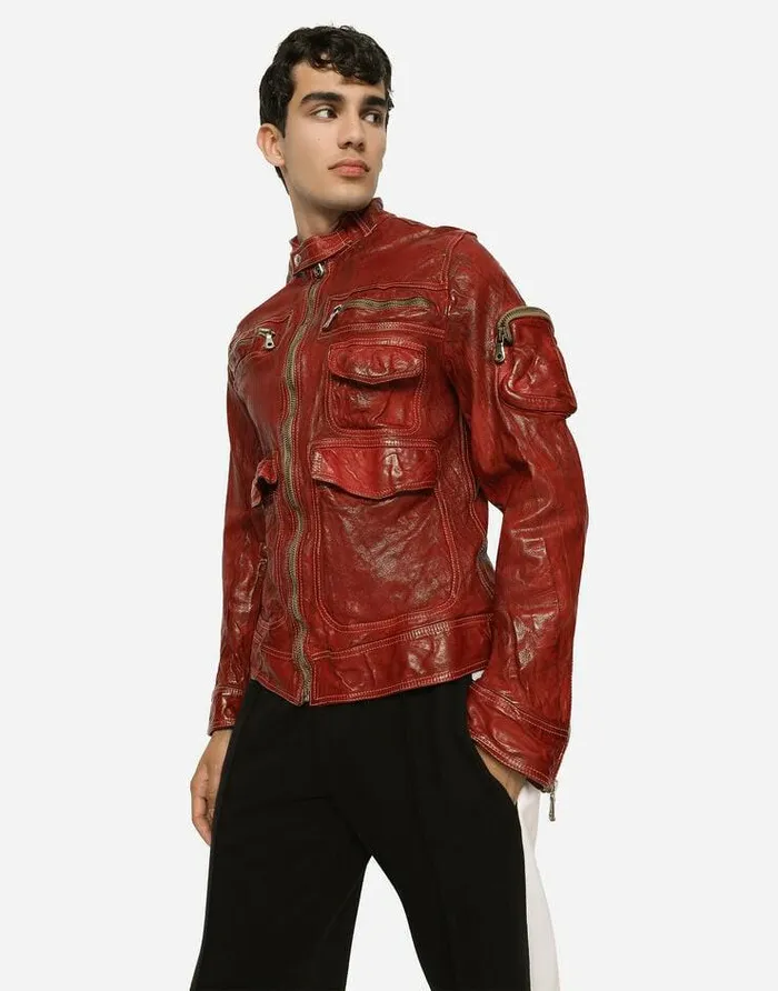 Dolce and Gabbana Coats And Jackets Men Multipocket Washed Leather Jacket Bordeaux Dolce and Gabbana Coats And Jackets Men Multipocket Washed Leather Jacket Bordeaux