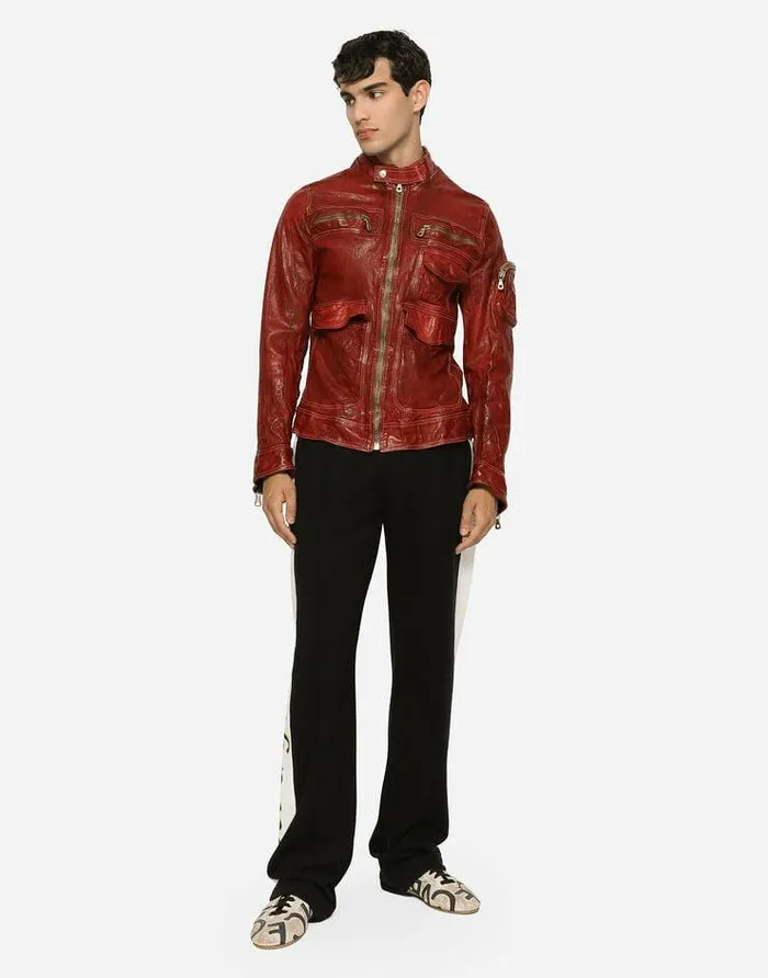 Dolce and Gabbana Coats And Jackets Men Multipocket Washed Leather Jacket Bordeaux Dolce and Gabbana Coats And Jackets Men Multipocket Washed Leather Jacket Bordeaux