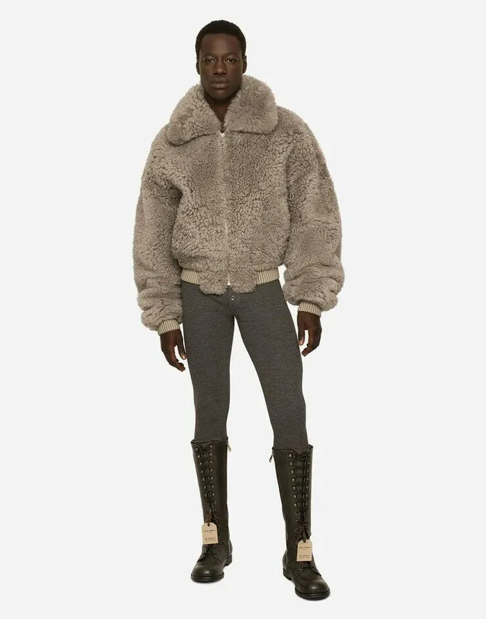 Dolce and Gabbana Coats And Jackets Men Shearling Jacket With Hood Multicolor Dolce and Gabbana Coats And Jackets Men Shearling Jacket With Hood Multicolor