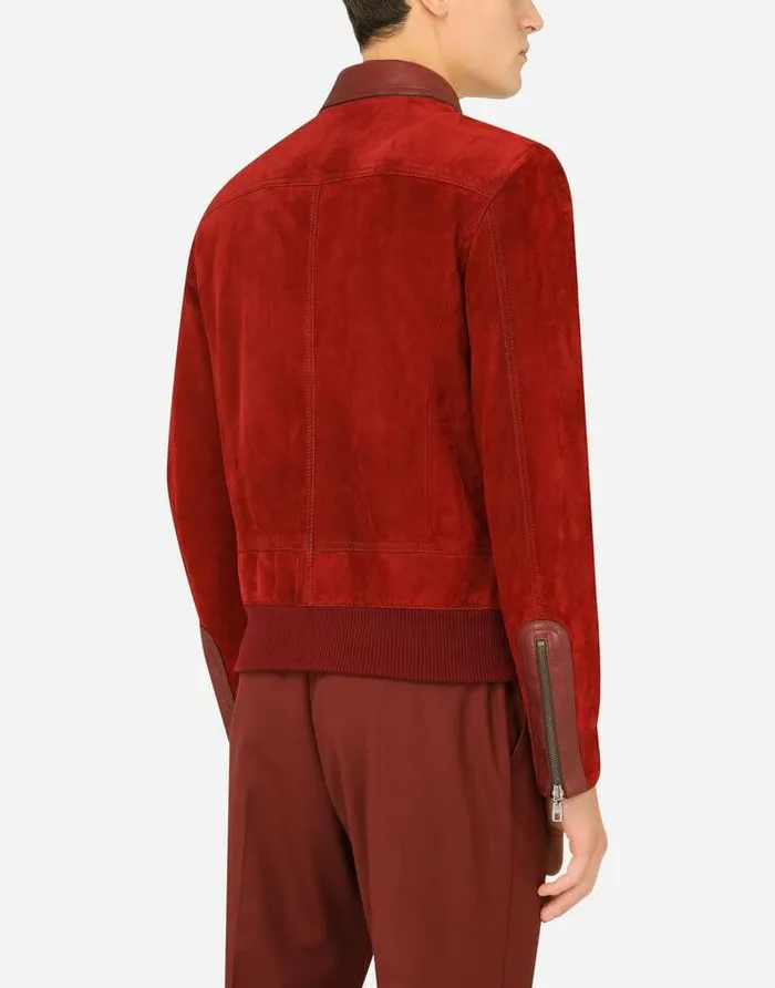 Dolce and Gabbana Coats And Jackets Men Suede Jacket Bordeaux Dolce and Gabbana Coats And Jackets Men Suede Jacket Bordeaux