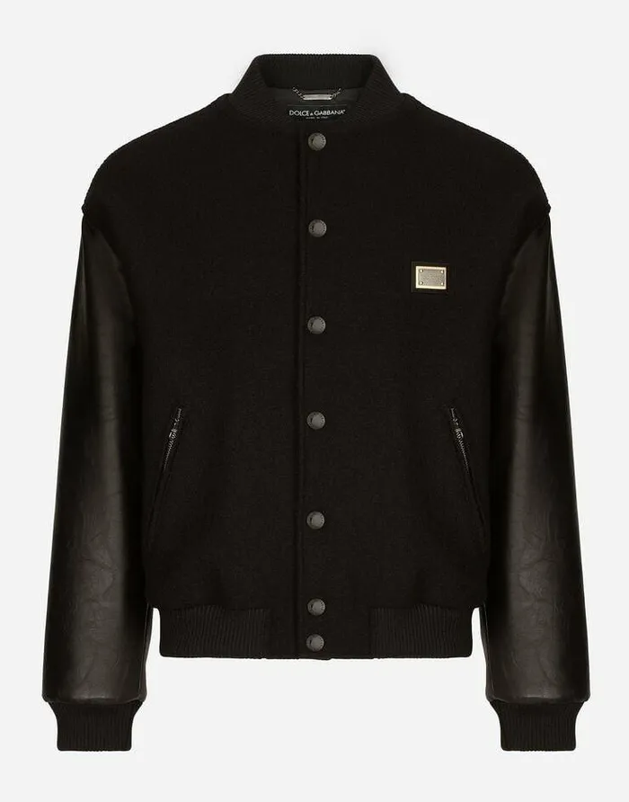Dolce and Gabbana Coats And Jackets Men Wool Jacket With Faux Leather Sleeves And Tag Multicolor Dolce and Gabbana Coats And Jackets Men Wool Jacket With Faux Leather Sleeves And Tag Multicolor