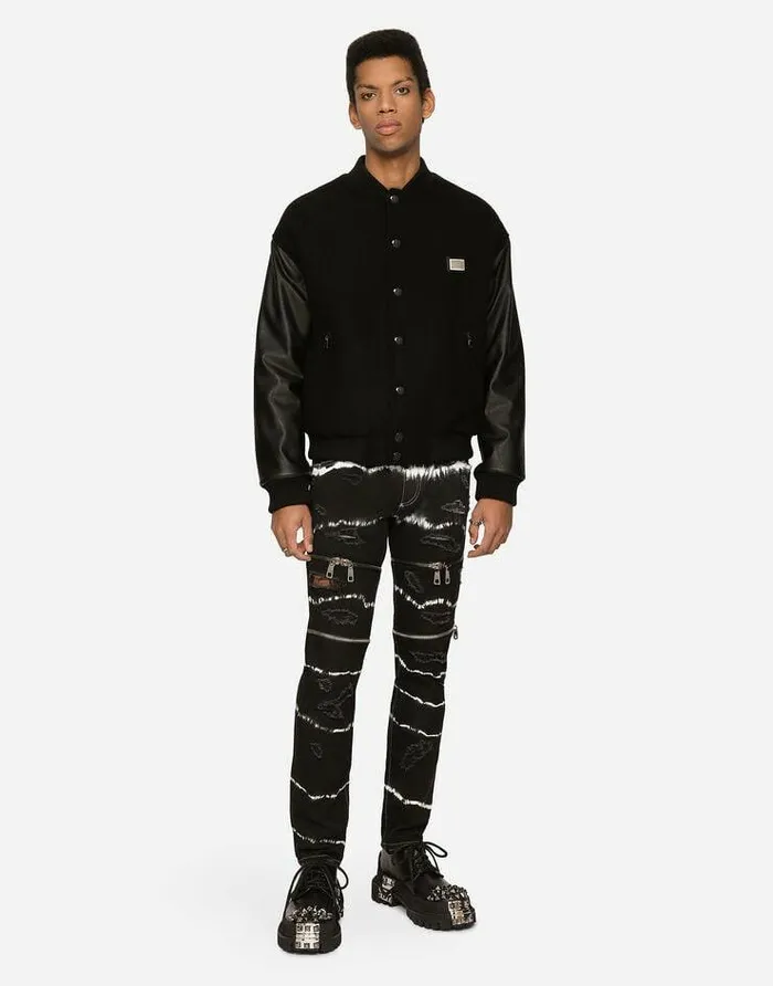 Dolce and Gabbana Coats And Jackets Men Wool Jacket With Faux Leather Sleeves And Tag Multicolor Dolce and Gabbana Coats And Jackets Men Wool Jacket With Faux Leather Sleeves And Tag Multicolor