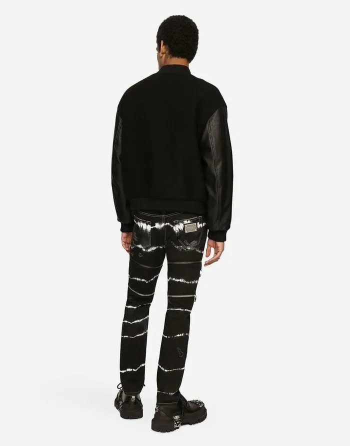 Dolce and Gabbana Coats And Jackets Men Wool Jacket With Faux Leather Sleeves And Tag Multicolor Dolce and Gabbana Coats And Jackets Men Wool Jacket With Faux Leather Sleeves And Tag Multicolor