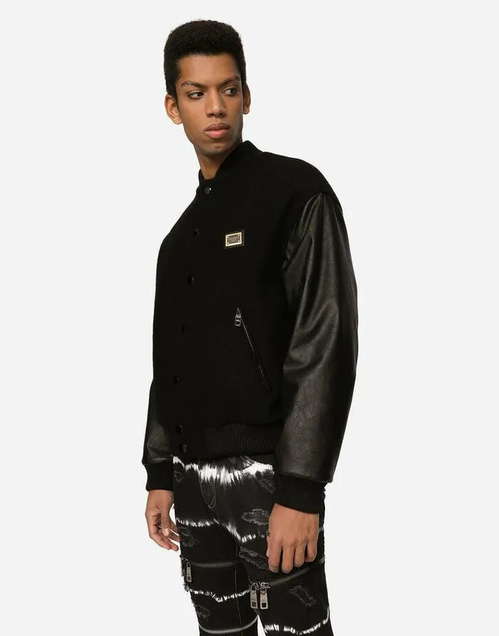 Dolce and Gabbana Coats And Jackets Men Wool Jacket With Faux Leather Sleeves And Tag Multicolor Dolce and Gabbana Coats And Jackets Men Wool Jacket With Faux Leather Sleeves And Tag Multicolor