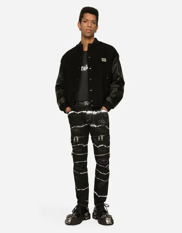 Dolce and Gabbana Coats And Jackets Men Wool Jacket With Faux Leather Sleeves And Tag Multicolor Dolce and Gabbana Coats And Jackets Men Wool Jacket With Faux Leather Sleeves And Tag Multicolor