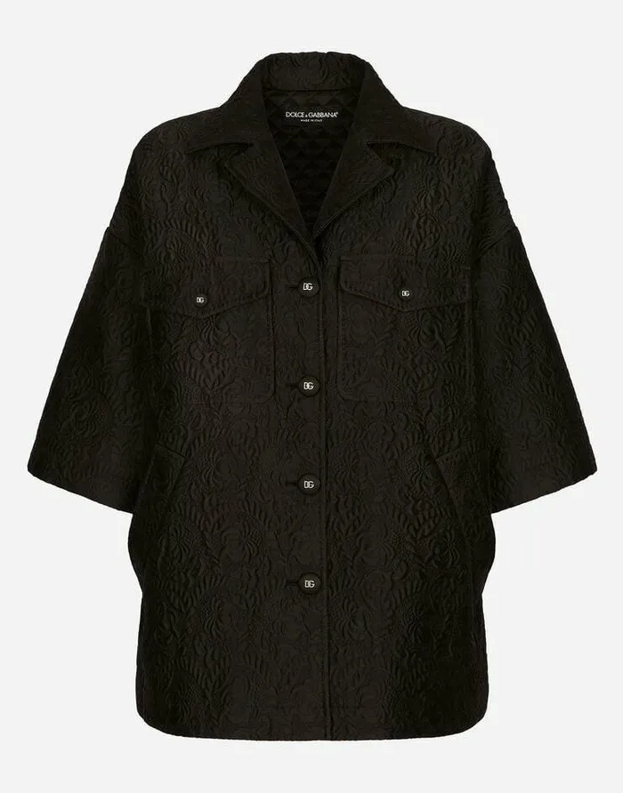 Dolce and Gabbana Coats And Jackets Women Short Floral Jacquard Cape Black