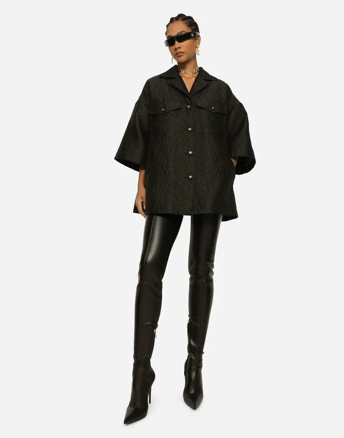 Dolce and Gabbana Coats And Jackets Women Short Floral Jacquard Cape Black Dolce and Gabbana Coats And Jackets Women Short Floral Jacquard Cape Black