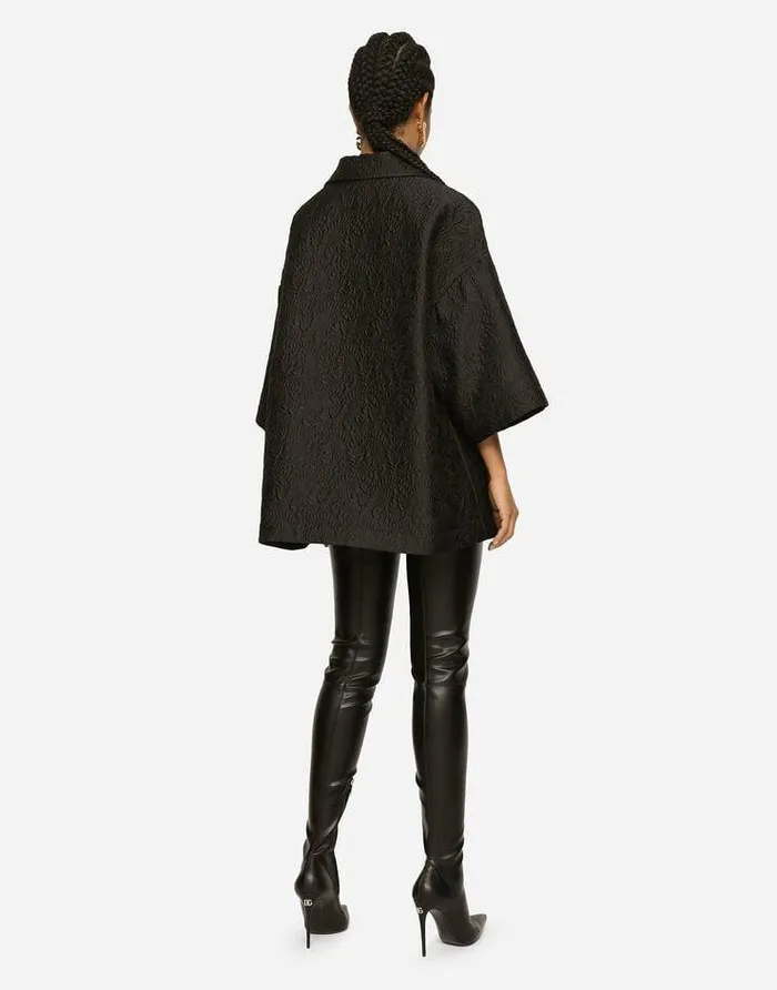 Dolce and Gabbana Coats And Jackets Women Short Floral Jacquard Cape Black Dolce and Gabbana Coats And Jackets Women Short Floral Jacquard Cape Black