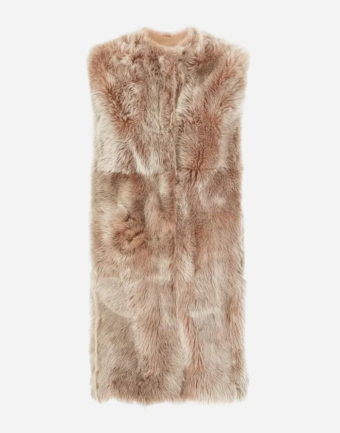 Dolce and Gabbana Coats And Jackets Women Sleeveless Sheepskin Coat Beige