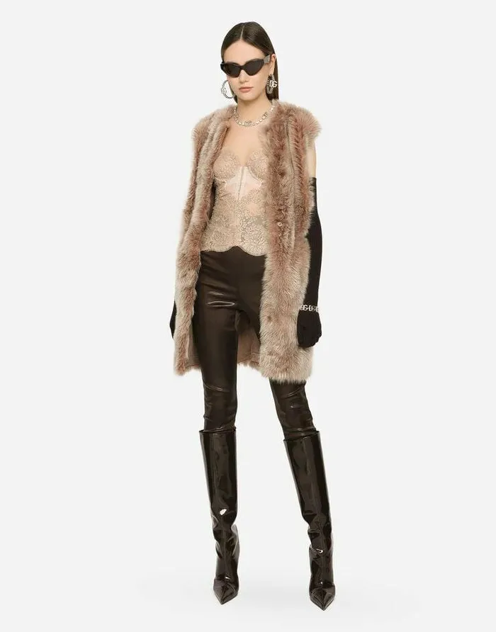 Dolce and Gabbana Coats And Jackets Women Sleeveless Sheepskin Coat Beige Dolce and Gabbana Coats And Jackets Women Sleeveless Sheepskin Coat Beige