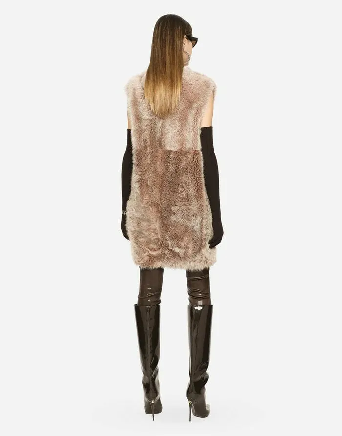 Dolce and Gabbana Coats And Jackets Women Sleeveless Sheepskin Coat Beige Dolce and Gabbana Coats And Jackets Women Sleeveless Sheepskin Coat Beige