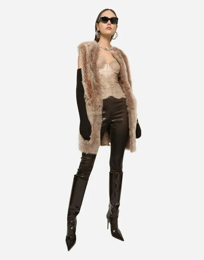Dolce and Gabbana Coats And Jackets Women Sleeveless Sheepskin Coat Beige Dolce and Gabbana Coats And Jackets Women Sleeveless Sheepskin Coat Beige