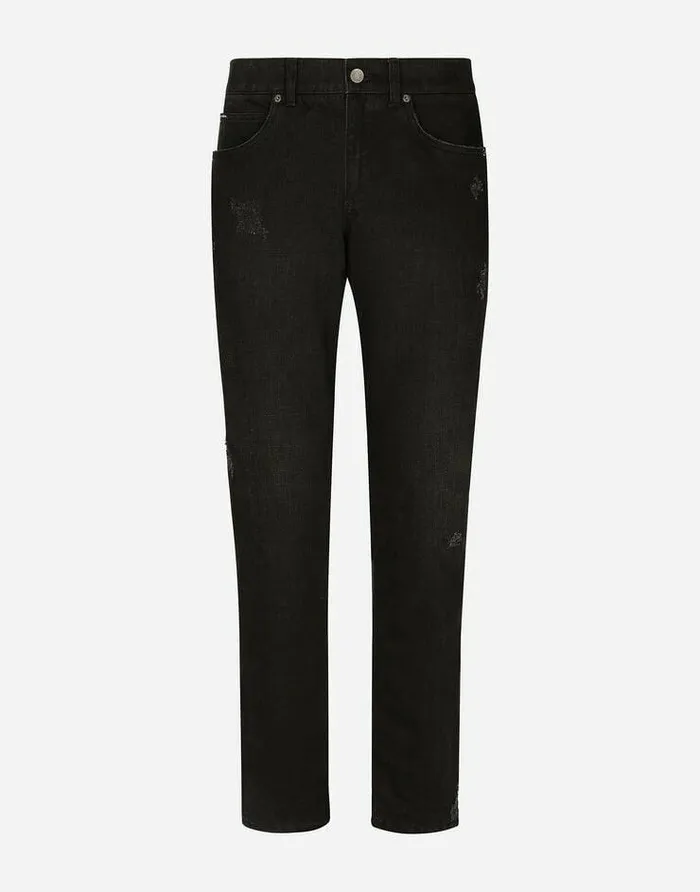Dolce and Gabbana Denim Men Black Wash Regularfit Jeans With Abrasions Multicolor Dolce and Gabbana Denim Men Black Wash Regularfit Jeans With Abrasions Multicolor
