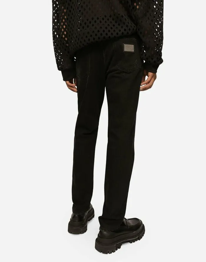 Dolce and Gabbana Denim Men Black Wash Regularfit Jeans With Abrasions Multicolor Dolce and Gabbana Denim Men Black Wash Regularfit Jeans With Abrasions Multicolor