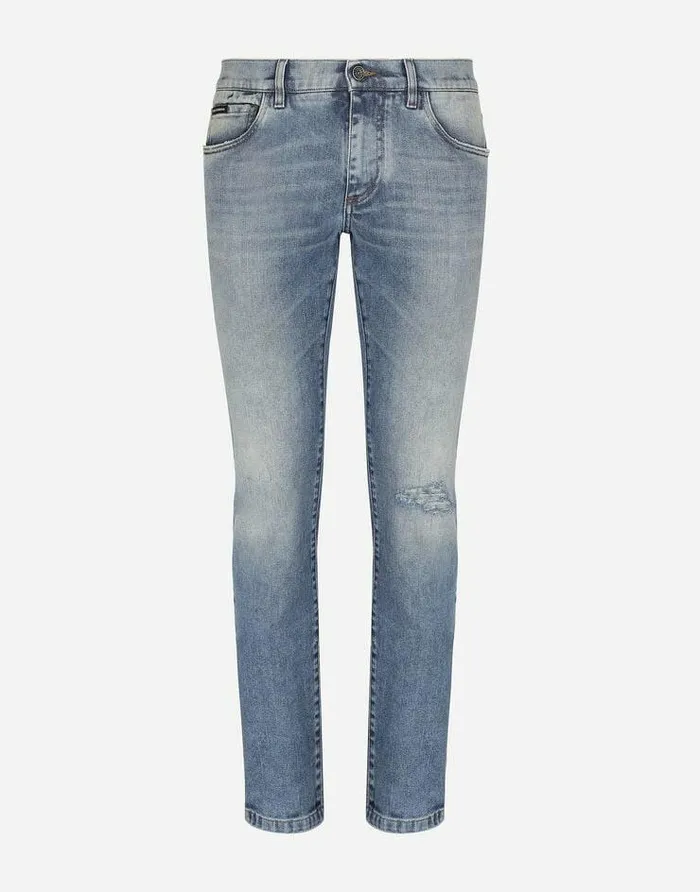 Dolce and Gabbana Denim Men Light Blue Skinny Stretch Jeans With Rips Multicolor Dolce and Gabbana Denim Men Light Blue Skinny Stretch Jeans With Rips Multicolor
