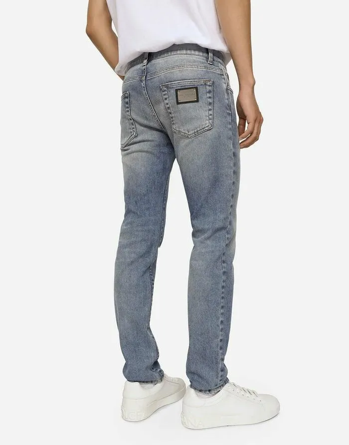 Dolce and Gabbana Denim Men Light Blue Skinny Stretch Jeans With Rips Multicolor Dolce and Gabbana Denim Men Light Blue Skinny Stretch Jeans With Rips Multicolor