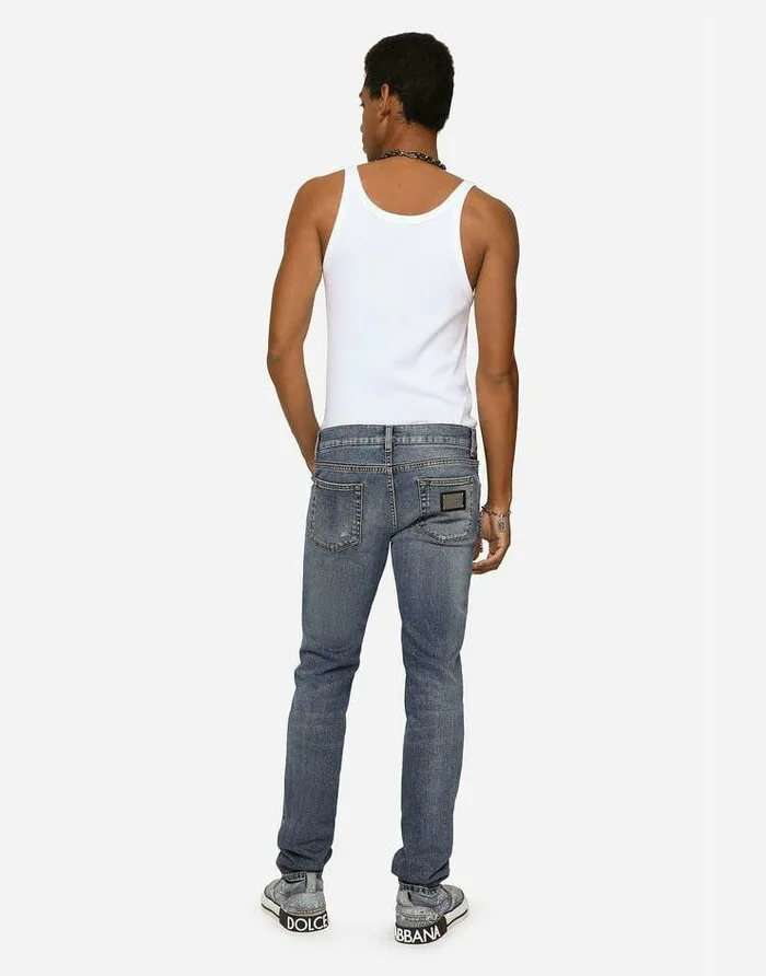 Dolce and Gabbana Denim Men Light Blue Skinny Stretch Jeans With Whiskering Multicolor Dolce and Gabbana Denim Men Light Blue Skinny Stretch Jeans With Whiskering Multicolor