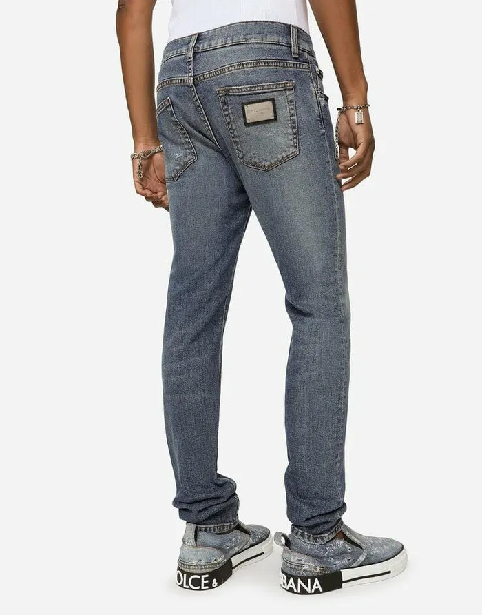 Dolce and Gabbana Denim Men Light Blue Skinny Stretch Jeans With Whiskering Multicolor Dolce and Gabbana Denim Men Light Blue Skinny Stretch Jeans With Whiskering Multicolor