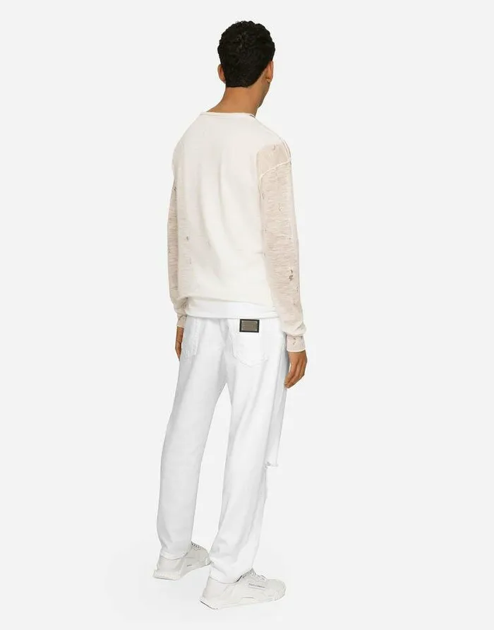 Dolce and Gabbana Denim Men Loose White Jeans With Rips And Abrasions Multicolor Dolce and Gabbana Denim Men Loose White Jeans With Rips And Abrasions Multicolor