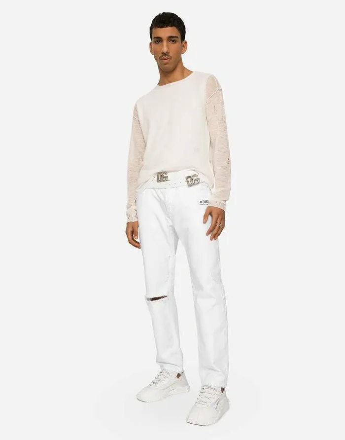 Dolce and Gabbana Denim Men Loose White Jeans With Rips And Abrasions Multicolor Dolce and Gabbana Denim Men Loose White Jeans With Rips And Abrasions Multicolor