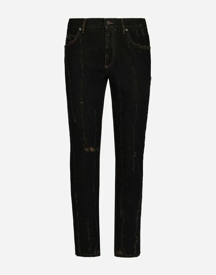 Dolce and Gabbana Denim Men Overdyed Regular Fit Jeans With Subtle Abrasions Multicolor Dolce and Gabbana Denim Men Overdyed Regular Fit Jeans With Subtle Abrasions Multicolor