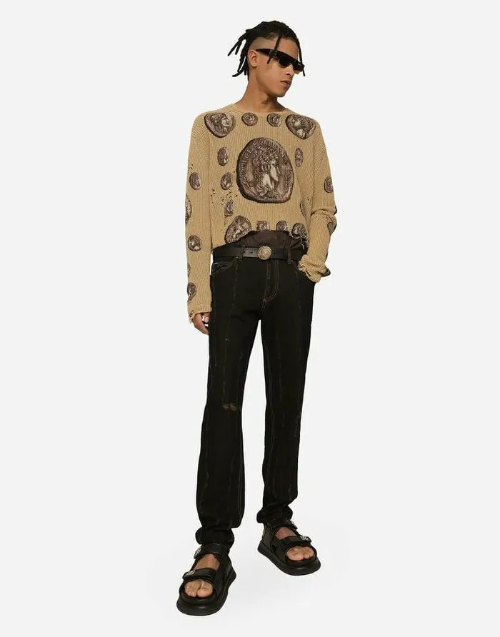Dolce and Gabbana Denim Men Overdyed Regular Fit Jeans With Subtle Abrasions Multicolor Dolce and Gabbana Denim Men Overdyed Regular Fit Jeans With Subtle Abrasions Multicolor